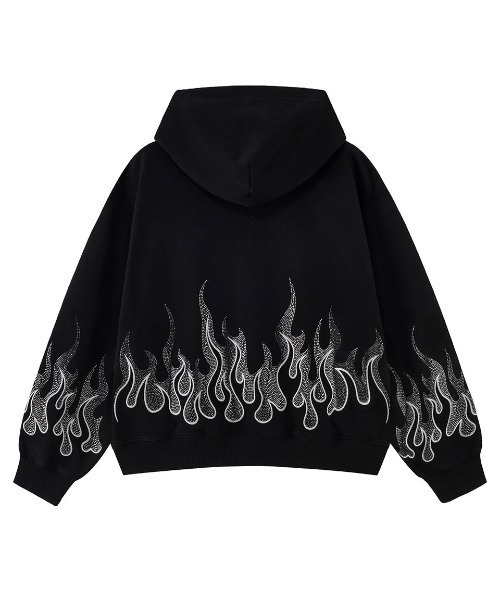 SUPPLIER(サプライヤー)の「A'GEM/9 × .kom 『SUPPLIER/サプライヤー』 Fire Pattern Rhinestone Zip Hoodie/ファイヤーパターン ラインストーン ジップ パーカー(パーカー・メンズ・ブラック/レッド・L)」の17枚目の写真