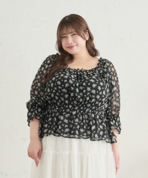 ルオシー アソート シフォンシャーリングブラウス 3L ブルー Louiosy 