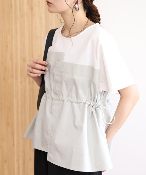 Arinomama(アリノママ)の「Arinomama 200g コーマ糸シルケット天竺 ビスチェ ドッキング Tシャツ 半袖(Tシャツ/カットソー・レディース・グレイッシュベージュ/ホワイト系/ブラック系・FREE)」の20枚目の写真