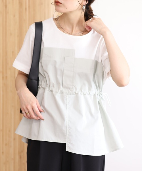 Arinomama(アリノママ)の「Arinomama 200g コーマ糸シルケット天竺 ビスチェ ドッキング Tシャツ 半袖(Tシャツ/カットソー・レディース・グレイッシュベージュ/ホワイト系/ブラック系・FREE)」の21枚目の写真