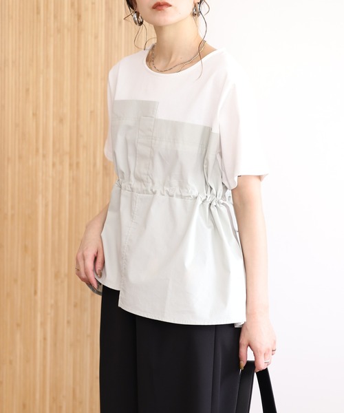 Arinomama(アリノママ)の「Arinomama 200g コーマ糸シルケット天竺 ビスチェ ドッキング Tシャツ 半袖(Tシャツ/カットソー・レディース・グレイッシュベージュ/ホワイト系/ブラック系・FREE)」の22枚目の写真