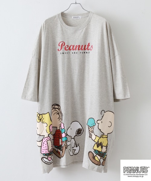 PEANUTS(ピーナッツ)の「PEANUTSプリントキング Tシャツ 半端袖(Tシャツ/カットソー・メンズ・オートミール/チャコール・FREE)」の1枚目の写真