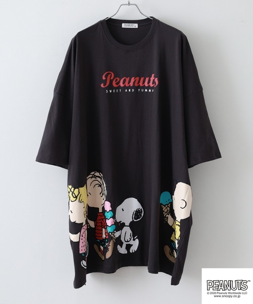 PEANUTS(ピーナッツ)の「PEANUTSプリントキング Tシャツ 半端袖(Tシャツ/カットソー・メンズ・オートミール/チャコール・FREE)」の2枚目の写真