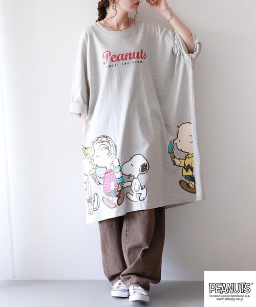 PEANUTS(ピーナッツ)の「PEANUTSプリントキング Tシャツ 半端袖(Tシャツ/カットソー・メンズ・オートミール/チャコール・FREE)」の16枚目の写真