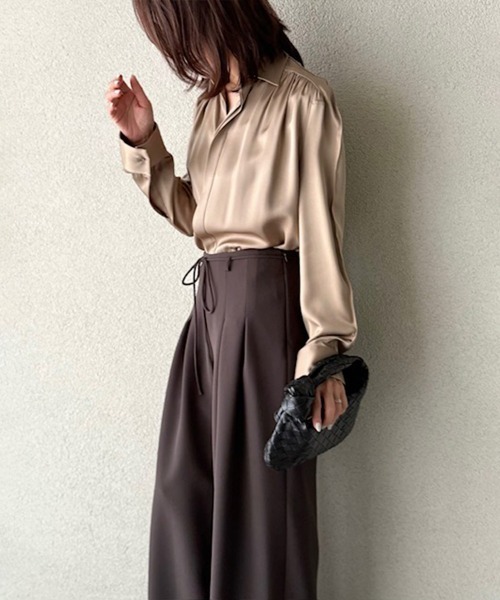 Sov.(ソブ)の「AKKO×Sov. / ダブルタックストリングパンツ(WEB限定)(その他パンツ・レディース・ベージュ/ダークブラウン・38/36)」の7枚目の写真