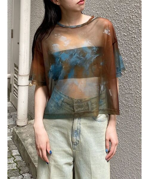 MURUA(ムルーア)の「【LIA KIMURA×MURUA】シアーTシャツ 夏服(Tシャツ/カットソー・レディース・ブルー/ブラウン・FREE)」の21枚目の写真