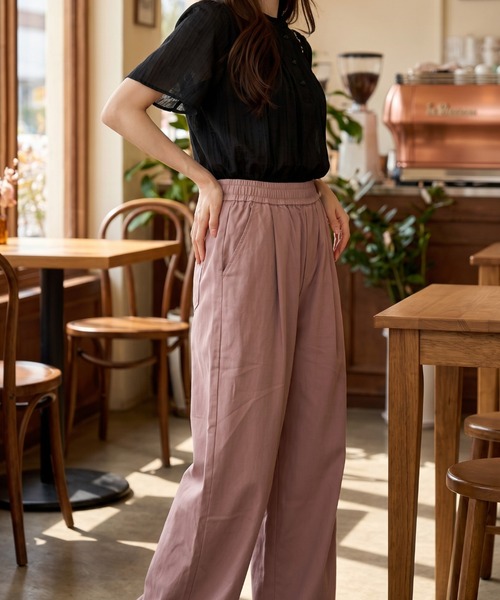 umune(ウムネ)の「ワイドパンツ イージーパンツ とろみ素材 ウエストゴム タック入り フルレングス 体型カバー 楽ちん リラックス カジュアル 春 夏(その他パンツ・レディース・ベビーピンク/ブルー/グレー・L/M)」の9枚目の写真