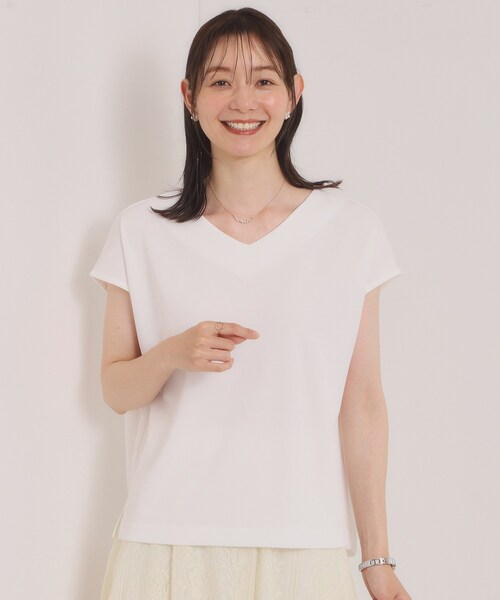 ITS'DEMO(イッツデモ)の「【冷感/速乾】Vネックカットプルオーバー(Tシャツ/カットソー・レディース・サックスブルー/ブラック/ブルーグリーン/ライトグリーン/ブルー/オフホワイト/ピンク系/ライトイエロー系・00)」の2枚目の写真