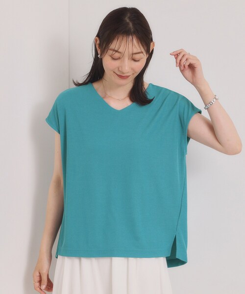ITS'DEMO(イッツデモ)の「【冷感/速乾】Vネックカットプルオーバー(Tシャツ/カットソー・レディース・サックスブルー/ブラック/ブルーグリーン/ライトグリーン/ブルー/オフホワイト/ピンク系/ライトイエロー系・00)」の6枚目の写真