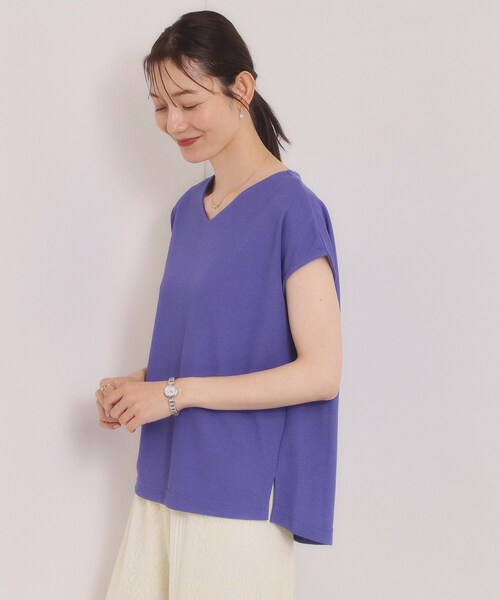 ITS'DEMO(イッツデモ)の「【冷感/速乾】Vネックカットプルオーバー(Tシャツ/カットソー・レディース・サックスブルー/ブラック/ブルーグリーン/ライトグリーン/ブルー/オフホワイト/ピンク系/ライトイエロー系・00)」の5枚目の写真