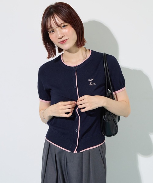 ABYS(アビス)の「配色シアーカーディガン(Tシャツ/カットソー・レディース・ピンク/ネイビー/ライトイエロー/ブラウン・FREE)」の1枚目の写真