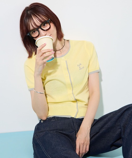 ABYS(アビス)の「配色シアーカーディガン(Tシャツ/カットソー・レディース・ピンク/ネイビー/ライトイエロー/ブラウン・FREE)」の3枚目の写真