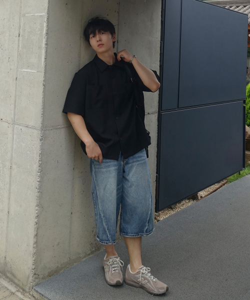 MINDBRIDGE（マインドブリッジ）の「[COUTURE]ワッフル生地ポケットセミオーバーフィット半袖シャツ（シャツ/ブラウス・メンズ・ブラック・100/110/95/105）」の3枚目の写真