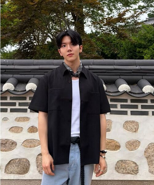 MINDBRIDGE（マインドブリッジ）の「[COUTURE]ワッフル生地ポケットセミオーバーフィット半袖シャツ（シャツ/ブラウス・メンズ・ブラック・100/110/95/105）」の14枚目の写真