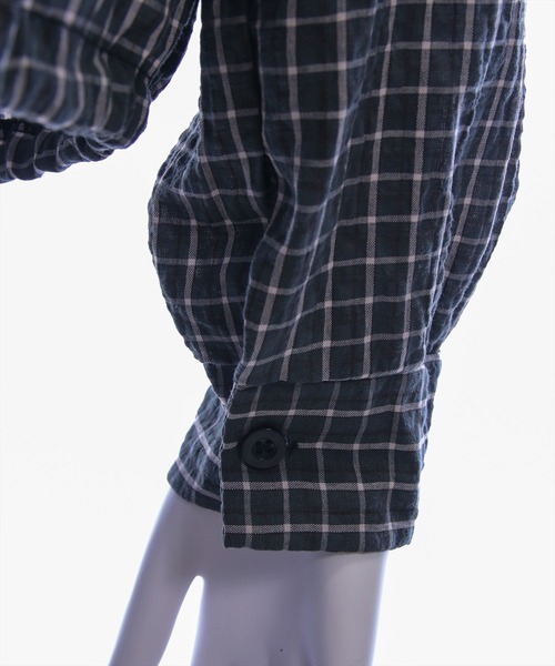 STAY MOTION（ステイモーション）の「【WEB限定】フード付き裾ドロストチェック柄シャツ［骨格ナチュラル／韓国ファッション／カジュアル］（シャツ/ブラウス・レディース・ブラック/アイボリー・F）」の9枚目の写真