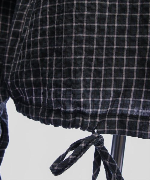 STAY MOTION（ステイモーション）の「【WEB限定】フード付き裾ドロストチェック柄シャツ［骨格ナチュラル／韓国ファッション／カジュアル］（シャツ/ブラウス・レディース・ブラック/アイボリー・F）」の3枚目の写真