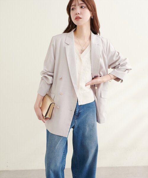 natural couture(ナチュラルクチュール)の「【sherbet line】UV接触冷感 金釦べこべこテーラージャケット(テーラードジャケット・レディース・ライトグレー/ネイビー/ブラウン/ライトベージュ・FREE)」の7枚目の写真