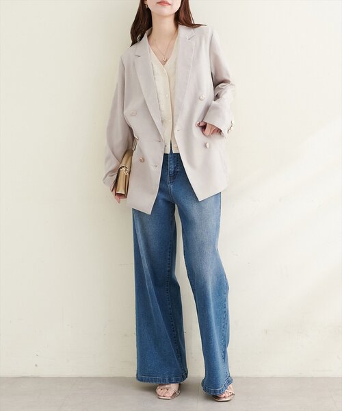 natural couture(ナチュラルクチュール)の「【sherbet line】UV接触冷感 金釦べこべこテーラージャケット(テーラードジャケット・レディース・ライトグレー/ネイビー/ブラウン/ライトベージュ・FREE)」の8枚目の写真