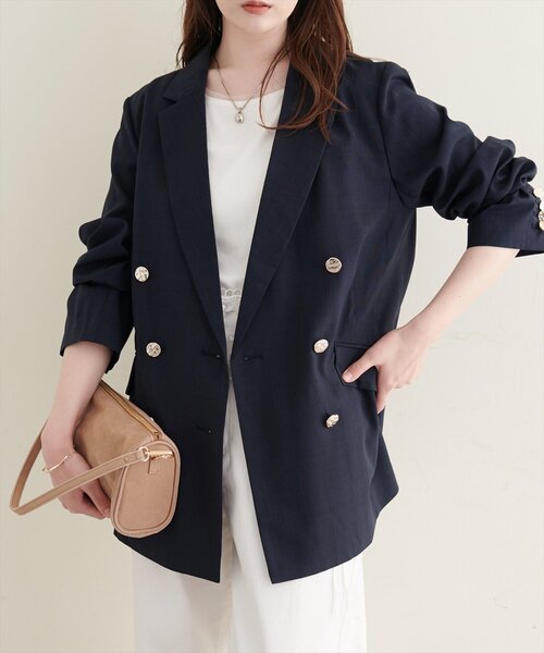 natural couture(ナチュラルクチュール)の「【sherbet line】UV接触冷感 金釦べこべこテーラージャケット(テーラードジャケット・レディース・ライトグレー/ネイビー/ブラウン/ライトベージュ・FREE)」の19枚目の写真