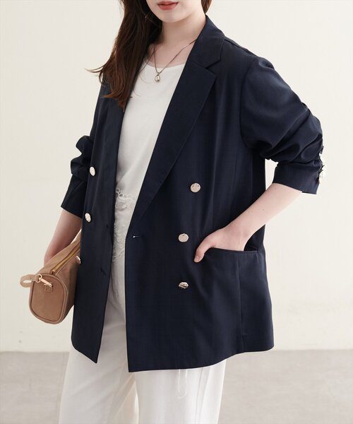 natural couture(ナチュラルクチュール)の「【sherbet line】UV接触冷感 金釦べこべこテーラージャケット(テーラードジャケット・レディース・ライトグレー/ネイビー/ブラウン/ライトベージュ・FREE)」の20枚目の写真