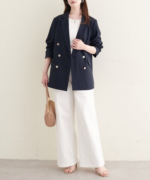 natural couture(ナチュラルクチュール)の「【sherbet line】UV接触冷感 金釦べこべこテーラージャケット(テーラードジャケット・レディース・ライトグレー/ネイビー/ブラウン/ライトベージュ・FREE)」の22枚目の写真