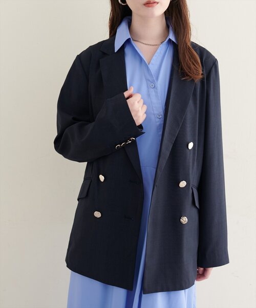 natural couture(ナチュラルクチュール)の「【sherbet line】UV接触冷感 金釦べこべこテーラージャケット(テーラードジャケット・レディース・ライトグレー/ネイビー/ブラウン/ライトベージュ・FREE)」の7枚目の写真