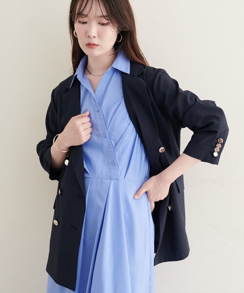 natural couture(ナチュラルクチュール)の「【sherbet line】UV接触冷感 金釦べこべこテーラージャケット(テーラードジャケット・レディース・ライトグレー/ネイビー/ブラウン/ライトベージュ・FREE)」の9枚目の写真