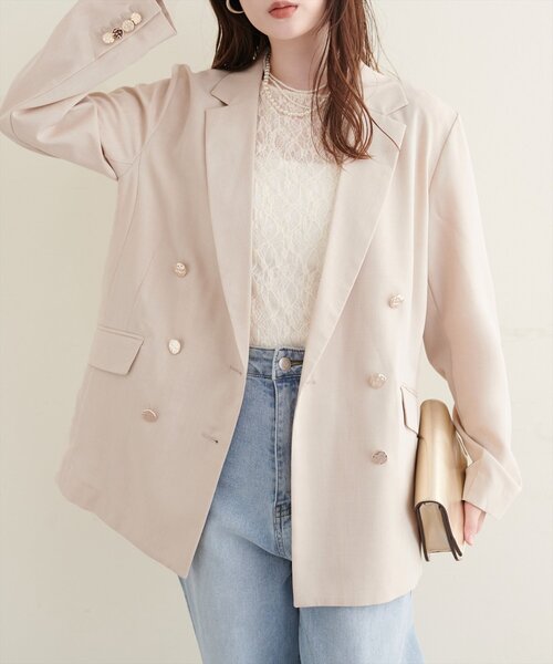 natural couture(ナチュラルクチュール)の「【sherbet line】UV接触冷感 金釦べこべこテーラージャケット(テーラードジャケット・レディース・ライトグレー/ネイビー/ブラウン/ライトベージュ・FREE)」の11枚目の写真