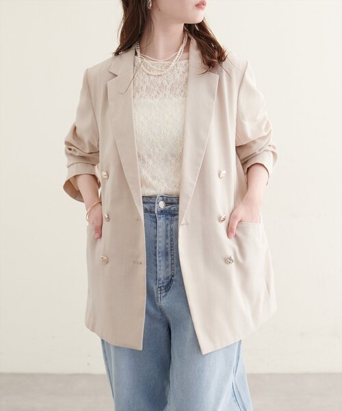 natural couture(ナチュラルクチュール)の「【sherbet line】UV接触冷感 金釦べこべこテーラージャケット(テーラードジャケット・レディース・ライトグレー/ネイビー/ブラウン/ライトベージュ・FREE)」の12枚目の写真