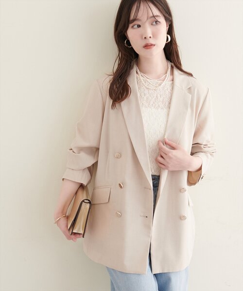 natural couture(ナチュラルクチュール)の「【sherbet line】UV接触冷感 金釦べこべこテーラージャケット(テーラードジャケット・レディース・ライトグレー/ネイビー/ブラウン/ライトベージュ・FREE)」の13枚目の写真