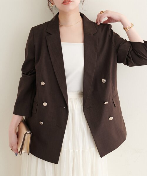 natural couture(ナチュラルクチュール)の「【sherbet line】UV接触冷感 金釦べこべこテーラージャケット(テーラードジャケット・レディース・ライトグレー/ネイビー/ブラウン/ライトベージュ・FREE)」の15枚目の写真