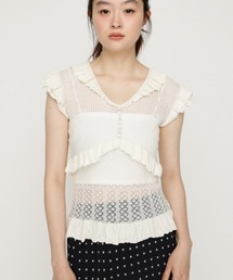 CROCHET FRILL TOPS クロシェフリルトップス シアートップス シアーニット　夏服　秋服