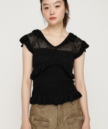CROCHET FRILL TOPS クロシェフリルトップス シアートップス シアーニット 夏服 秋服
