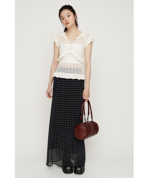 SLY(スライ)の「CROCHET FRILL TOPS クロシェフリルトップス シアートップス シアーニット 夏服 秋服(ニット/セーター・レディース・アイボリー/ダークパープル/ブラック・FREE)」の5枚目の写真