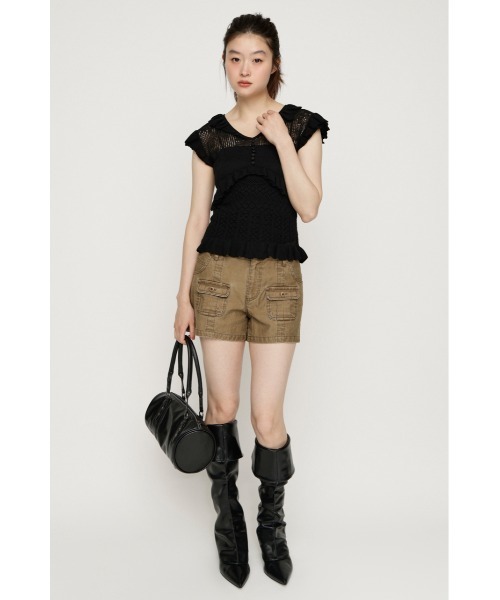 SLY(スライ)の「CROCHET FRILL TOPS クロシェフリルトップス シアートップス シアーニット 夏服 秋服(ニット/セーター・レディース・アイボリー/ダークパープル/ブラック・FREE)」の13枚目の写真