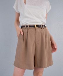 ベルト付きタックワイドショートパンツ