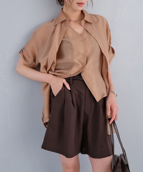 murea(ミュレア)の「ベルト付きタックワイドショートパンツ(その他パンツ・レディース・ブラック/ブラウン/ベージュ/アイボリー・FREE)」の8枚目の写真