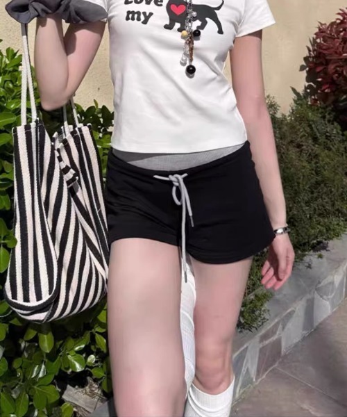 Vipoa(ヴィポア)の「Slim string short sweat pants(スウェットパンツ・レディース・グレー/ブラック/ピンク/ブルー・FREE)」の16枚目の写真