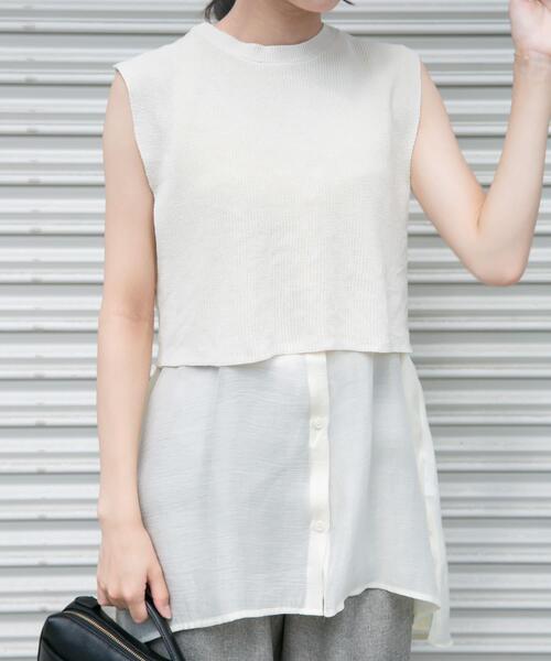 ITEMS URBANRESEARCH(アイテムズ アーバンリサーチ)の「ノースリーブニットドッキングシャツ(シャツ/ブラウス・レディース・ブラウン/オフホワイト/ブラック・FREE)」の4枚目の写真
