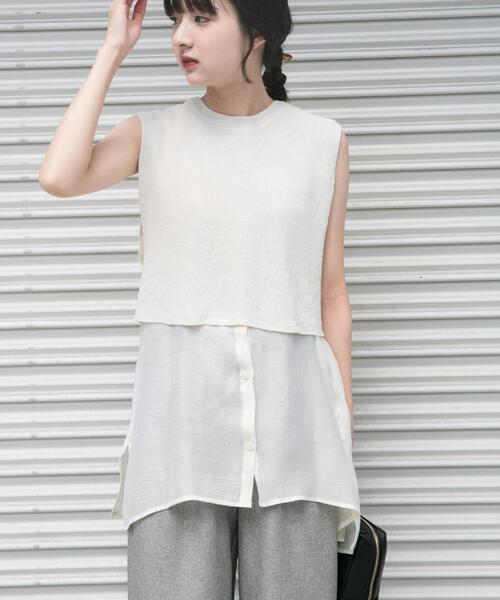 ITEMS URBANRESEARCH(アイテムズ アーバンリサーチ)の「ノースリーブニットドッキングシャツ(シャツ/ブラウス・レディース・ブラウン/オフホワイト/ブラック・FREE)」の5枚目の写真