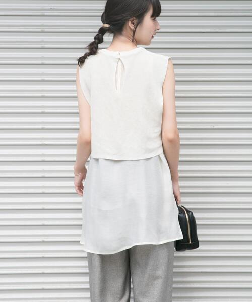 ITEMS URBANRESEARCH(アイテムズ アーバンリサーチ)の「ノースリーブニットドッキングシャツ(シャツ/ブラウス・レディース・ブラウン/オフホワイト/ブラック・FREE)」の6枚目の写真