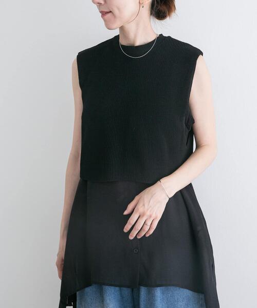 ITEMS URBANRESEARCH(アイテムズ アーバンリサーチ)の「ノースリーブニットドッキングシャツ(シャツ/ブラウス・レディース・ブラウン/オフホワイト/ブラック・FREE)」の12枚目の写真