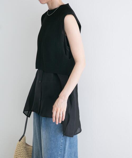 ITEMS URBANRESEARCH(アイテムズ アーバンリサーチ)の「ノースリーブニットドッキングシャツ(シャツ/ブラウス・レディース・ブラウン/オフホワイト/ブラック・FREE)」の13枚目の写真