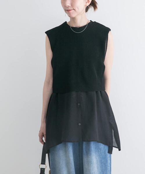 ITEMS URBANRESEARCH(アイテムズ アーバンリサーチ)の「ノースリーブニットドッキングシャツ(シャツ/ブラウス・レディース・ブラウン/オフホワイト/ブラック・FREE)」の14枚目の写真