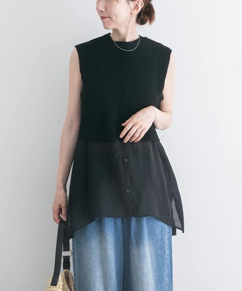 ITEMS URBANRESEARCH(アイテムズ アーバンリサーチ)の「ノースリーブニットドッキングシャツ(シャツ/ブラウス・レディース・ブラウン/オフホワイト/ブラック・FREE)」の15枚目の写真