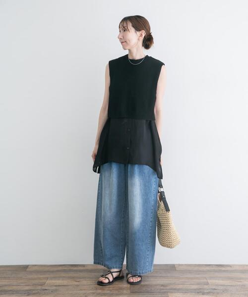 ITEMS URBANRESEARCH(アイテムズ アーバンリサーチ)の「ノースリーブニットドッキングシャツ(シャツ/ブラウス・レディース・ブラウン/オフホワイト/ブラック・FREE)」の17枚目の写真