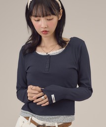 レイヤードヘンリー長袖トップス