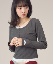 レイヤードヘンリー長袖トップス