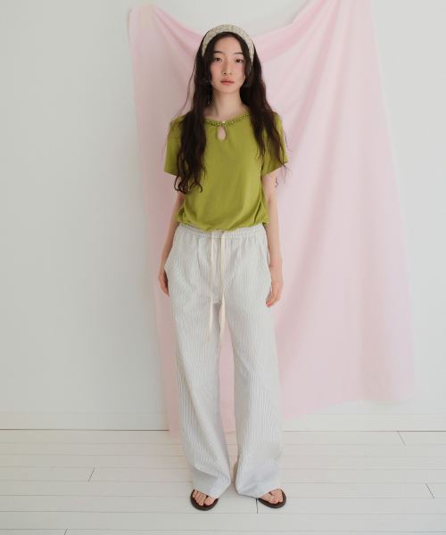 MOUI（モウイ）の「Cozy Stripe banding pants (CREAM)（その他パンツ・レディース・その他・FREE）」の2枚目の写真