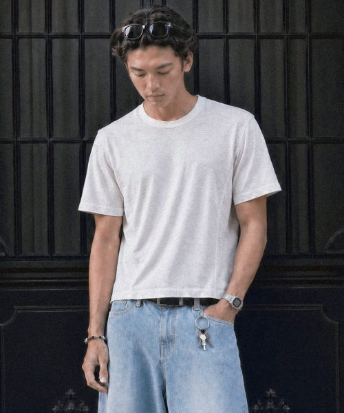 ROWDY(ラウディ)の「リラックスドスラブパネルラインクロップTシャツ_ホワイト(Tシャツ/カットソー・メンズ・その他・X-LARGE/LARGE/MEDIUM)」の1枚目の写真